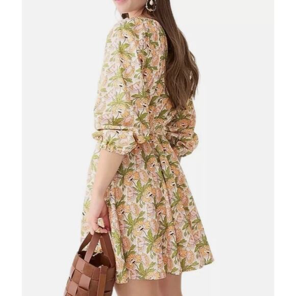 J Crew XXS Orange Purple Smocked Waist Mini Dress Liberty Butterfield Poppy - Picture 15 of 16